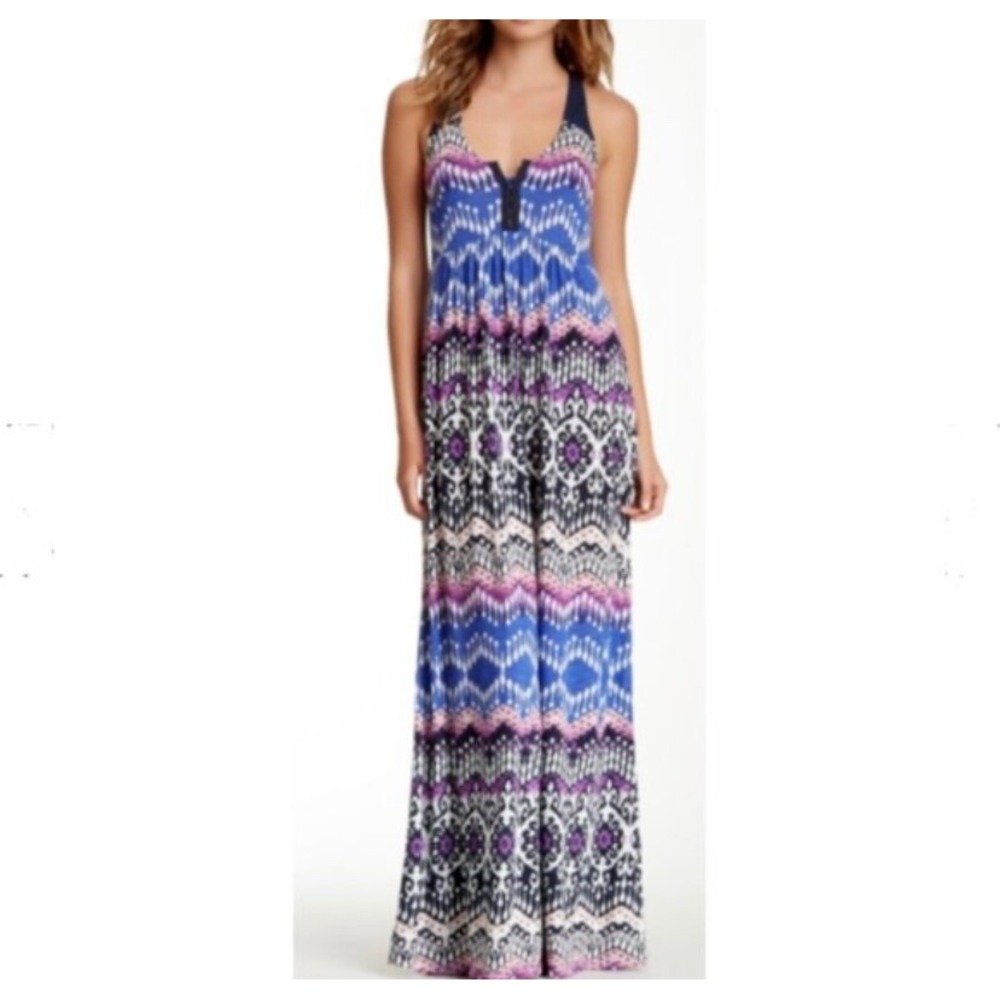LUCKY BRAND Women's Maxi Dress M Tribal Print Crochet Racerback Festival Boho‎